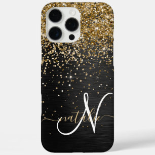 Custom Gold Glitter Black Sparkle Monogram iPhone 16 Pro Max Case