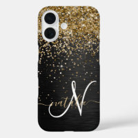 Custom Gold Glitter Black Sparkle Monogram