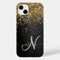 Custom Gold Glitter Black Sparkle Monogram