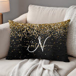 Custom Gold Glitter Black Sparkle Monogram Decorative Cushion<br><div class="desc">Easily personalise this trendy elegant accent pillow design featuring pretty gold sparkling glitter on a black brushed metallic background.</div>