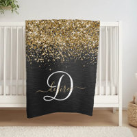 Custom Gold Glitter Black Sparkle Monogram
