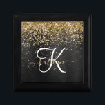 Custom Gold Glitter Black Sparkle Monogram Gift Box<br><div class="desc">Easily personalise this trendy elegant gift box design featuring pretty gold sparkling glitter on a black brushed metallic background.</div>