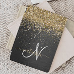 Custom Gold Glitter Black Sparkle Monogram iPad Mini Cover<br><div class="desc">Easily personalise this trendy elegant iPad cover design featuring pretty gold sparkling glitter on a black brushed metallic background.</div>