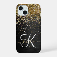 Custom Gold Glitter Black Sparkle Monogram