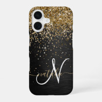 Custom Gold Glitter Black Sparkle Monogram