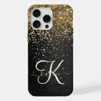 Custom Gold Glitter Black Sparkle Monogram