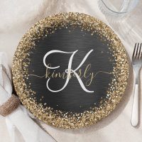 Custom Gold Glitter Black Sparkle Monogram