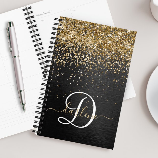 Custom Gold Glitter Black Sparkle Monogram Planner (Creator Uploaded)