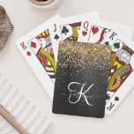 Custom Gold Glitter Black Sparkle Monogram Playing Cards<br><div class="desc">Easily personalise this trendy elegant playing card design featuring pretty gold sparkling glitter on a black brushed metallic background.</div>