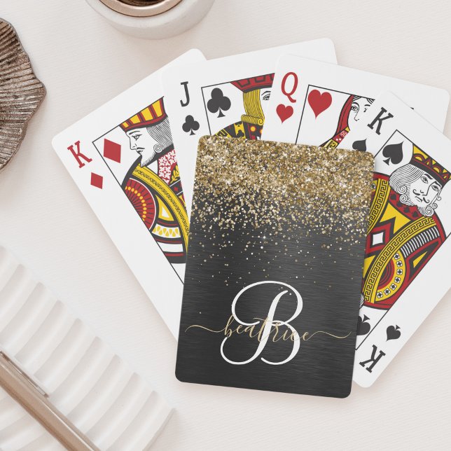 Custom Gold Glitter Black Sparkle Monogram Playing Cards (Creator Uploaded)