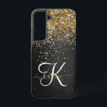 Custom Gold Glitter Black Sparkle Monogram Samsung Galaxy Case<br><div class="desc">Easily personalise this trendy elegant phone case design featuring pretty gold sparkling glitter on a black brushed metallic background.</div>