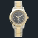 Custom Gold Glitter Black Sparkle Monogram Watch<br><div class="desc">Easily personalise this trendy elegant watch design featuring pretty gold sparkling glitter on a black brushed metallic background.</div>