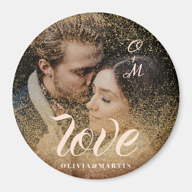 Custom Gold Glitter Couple Photo Monogrammed Magnet (Front)