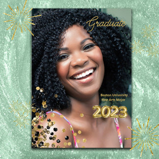 Custom Gold Glitter Graduation Photo Announcement