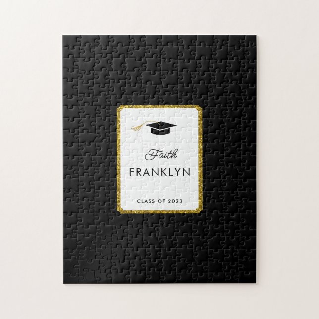 Custom Gold Glitter Graduation Puzzle Guest Book (Vertical)