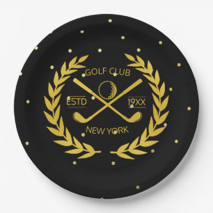 Custom Gold Golf Club Elegant Minimal Modern Dots  Paper Plate