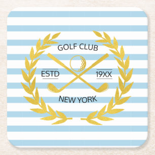 Custom Gold Golf Club Minimal Summer Stripes  Square Paper Coaster