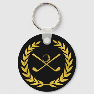 Custom Gold Golf Club Minimal Wreath Golf Key Ring