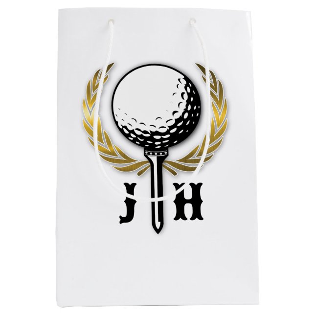 Custom Gold Golf Monogram Design Medium Gift Bag (Front)