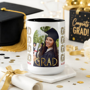 Custom Gold Graduate Name and Photo Gift Two-Tone Coffee Mug