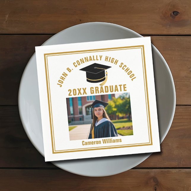 Custom Gold Graduate Photo 2026 Graduation Party Napkin (Creator Uploaded)