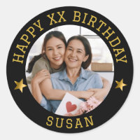 Custom Gold Happy Birthday Photo and Age Name