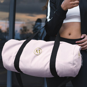 Custom Gold Initial l Girly Blush Pink Fitness Gym Duffle Bag