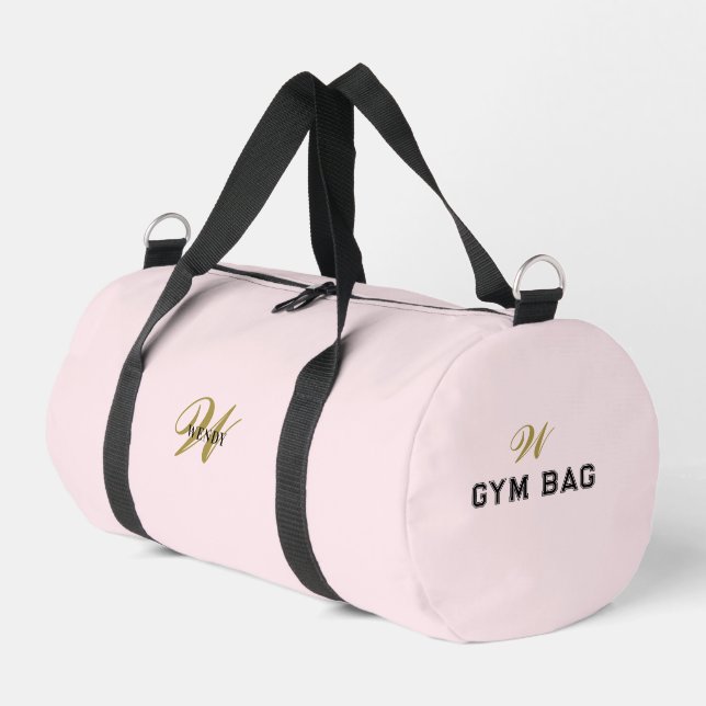 Custom Gold Initial l Girly Blush Pink Fitness Gym Duffle Bag (Left Corner)