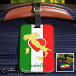 Custom Gold Italy Map Italian Flag Luggage Tag<br><div class="desc">Showcase your love for Italy with our stunning, gold Italian Map Luggage Tag, encapsulating the essence of this beautiful country with an Italian flag design. Expertly crafted by Mylini Design, renowned for their attention to detail and superior craftsmanship. This luggage tag isn't just an accessory, it's a statement. Made from...</div>