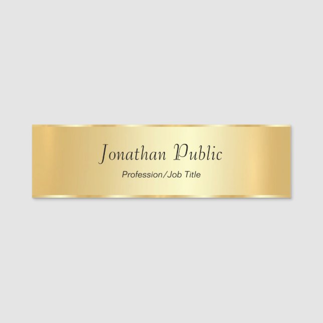 Custom Gold Look Glamourous Modern Script Template Name Tag (Front)