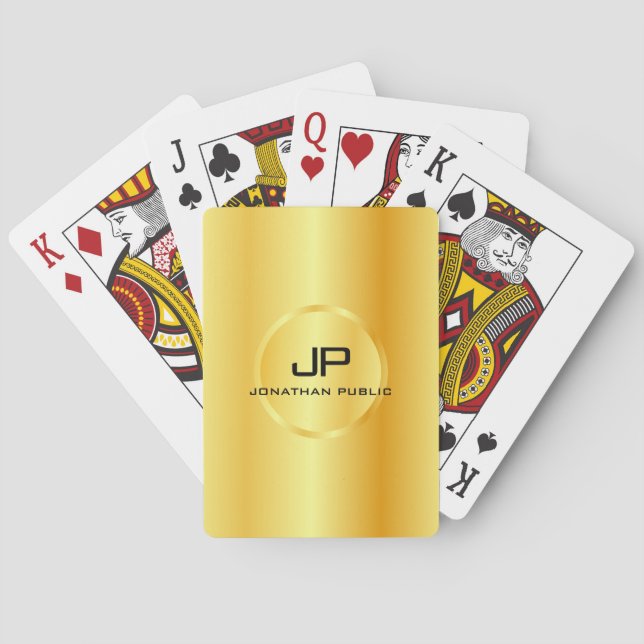 Custom Gold Look Monogram Modern Elegant Template Playing Cards (Back)
