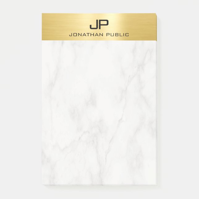 Custom Gold & Marble Modern Monogram Template Post-it Notes (Front)