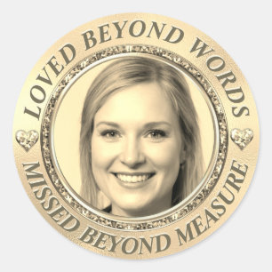 Custom Gold Memorial Photo Classic Round Sticker