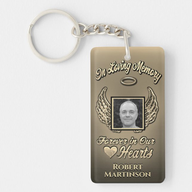 Custom Gold Memorial Wings Add Photo Keychain (Front)