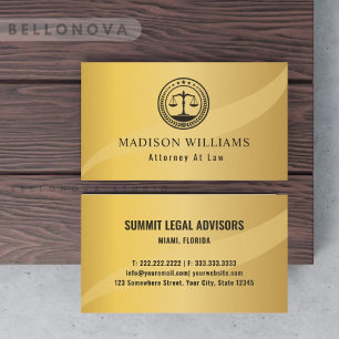 Custom Gold Metal Style Black Monogram Law Office Business Card