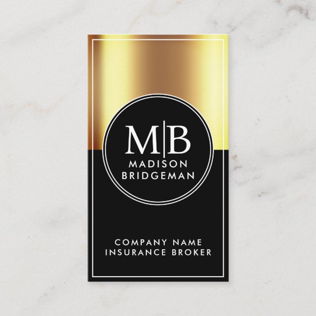 Custom Gold Metallic Insurance Broker Business Card (Front)