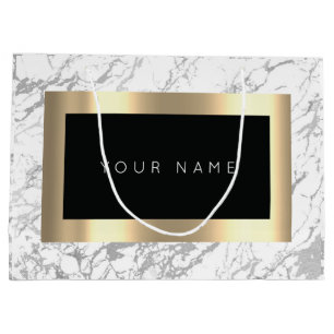 Custom Gold Metallic Minimal Marble Grey Stone Large Gift Bag