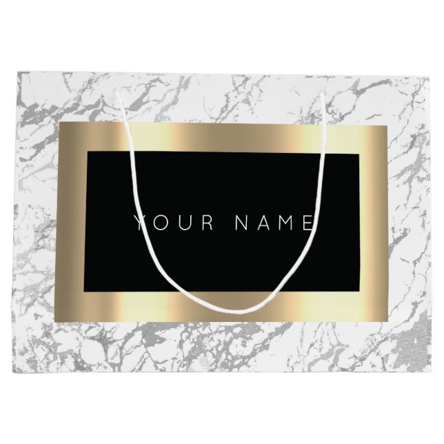 Custom Gold Metallic Minimal Marble Grey Stone Large Gift Bag (Back)