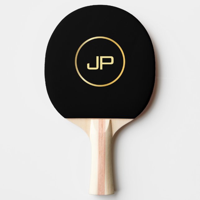Custom Gold Monogram Elegant Black Template Ping Pong Paddle (Front)