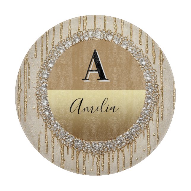 Custom Gold Monogram Gift For Wedding And Events Cutting Board (Front)