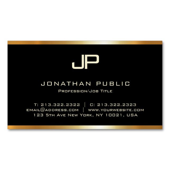 Custom Gold Monogram Modern Template Luxurious Magnetic Business Card (Front)