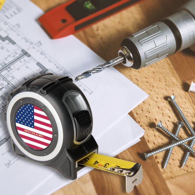 Custom Gold Monogram USA American Flag Patriotic 1 (Custom Gold Monogram USA American Flag Patriotic Tape Measure)