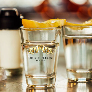 Custom Gold Moustache Shot Glass for Groom’s Fathe