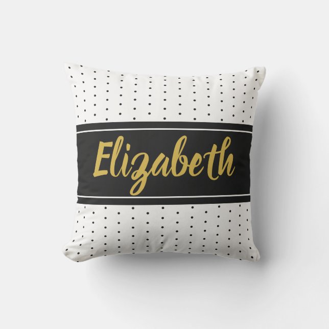 Custom Gold Name with Black and White Polka Dots Cushion (Front)
