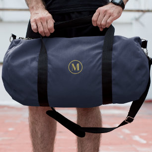 Custom Gold Navy Blue Monogram Initial Fitness  Duffle Bag
