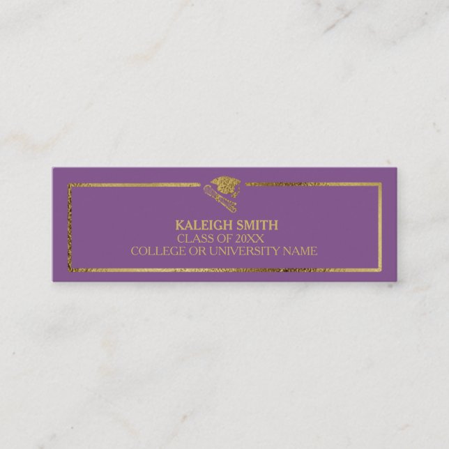 Custom Gold on Violet Graduation Insert Name Card (Front)