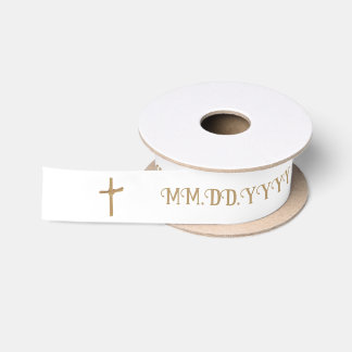 Custom Gold Palm Cross Baptismal Satin Ribbon
