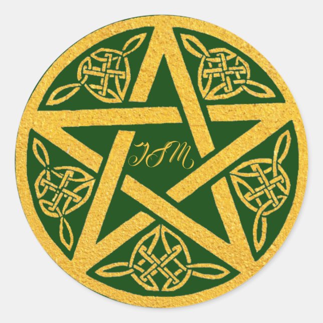 Custom Gold Pentacle With Celtic Knots Classic Round Sticker (Front)