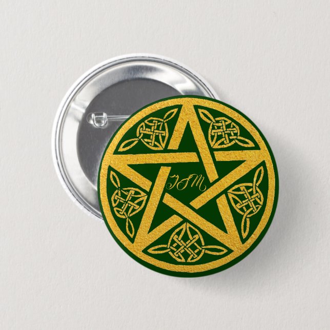 Custom Gold Pentagram Button With Celtic Knots (Front & Back)