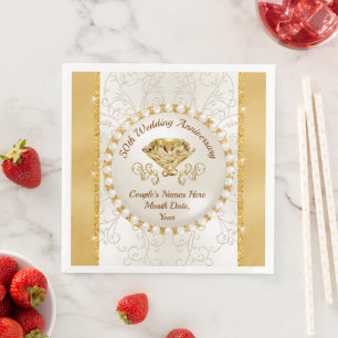 Custom Gold Personalised 50th Anniversary Napkins
